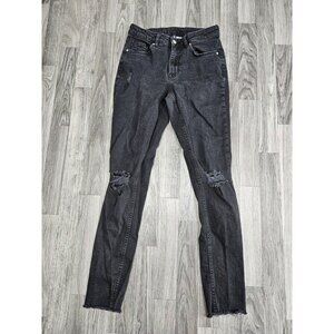 (3/$35) H&M Divided Jeans Womens 4 Black Distressed High Rise Raw Hem Skinny